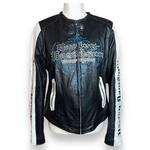 Vintage Harley Davidson Women KALEIDOSCOPE Leather Jacket M Medium Black White
